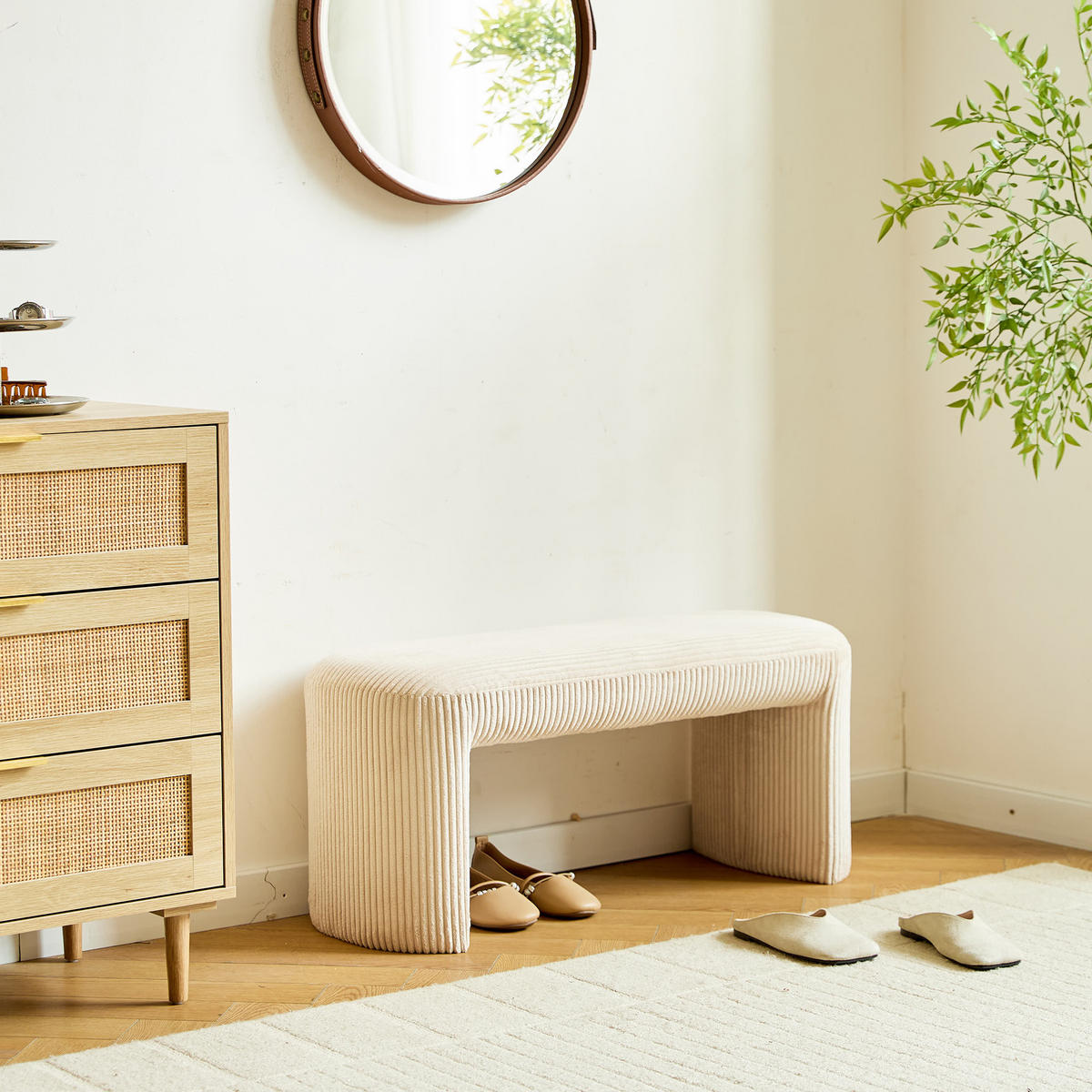 SITZBANK Samt Beige - Beige, Textil (90/41/35cm) - Nordlys