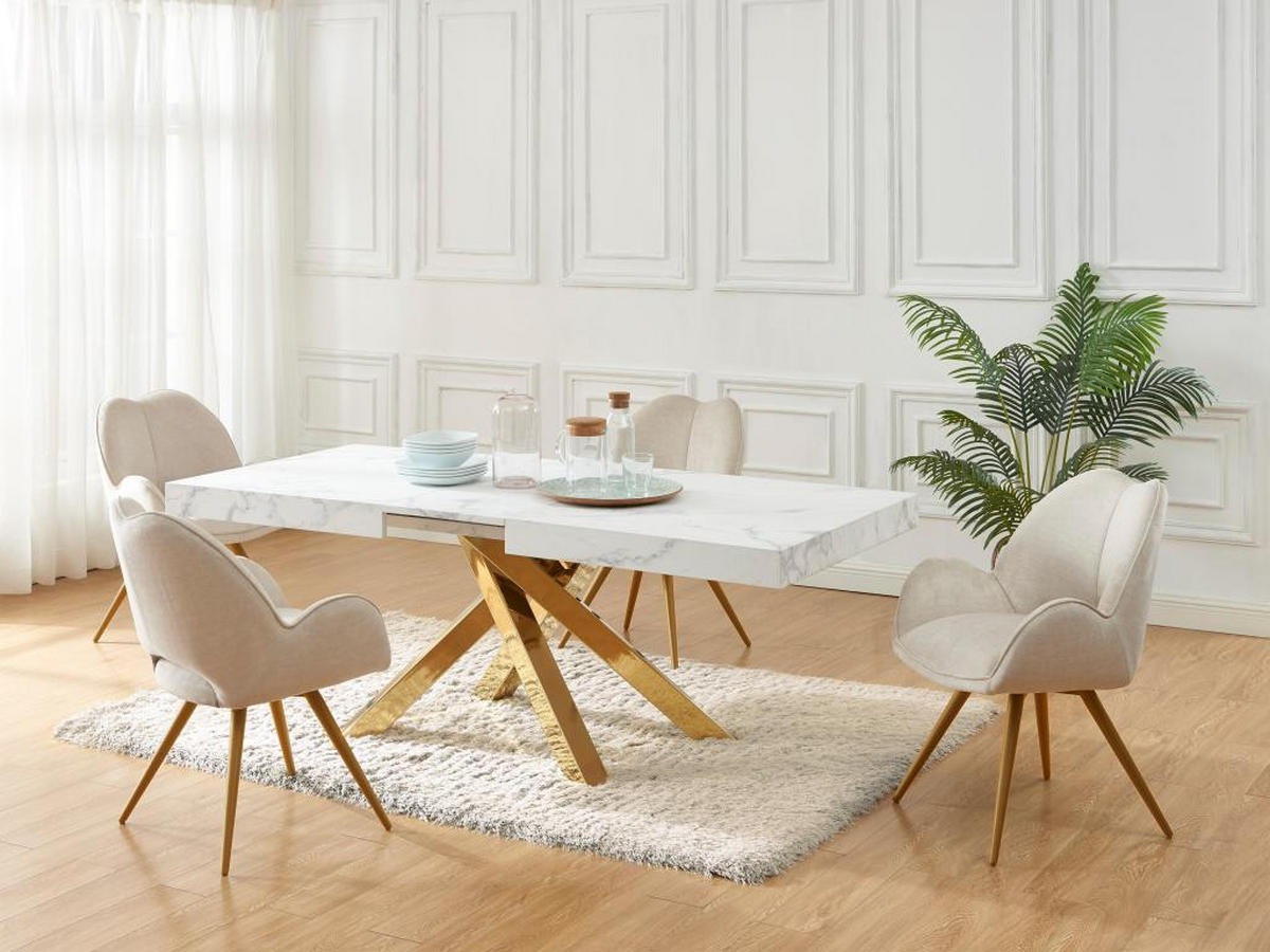 ESSTISCH ausziehbar - 6 bis 10 Personen - MDF & Metall - Marmor-Optik Weiß & Goldfarben - CATONAV - Weiß, Holz (240/90/75cm) - Vente-Unique