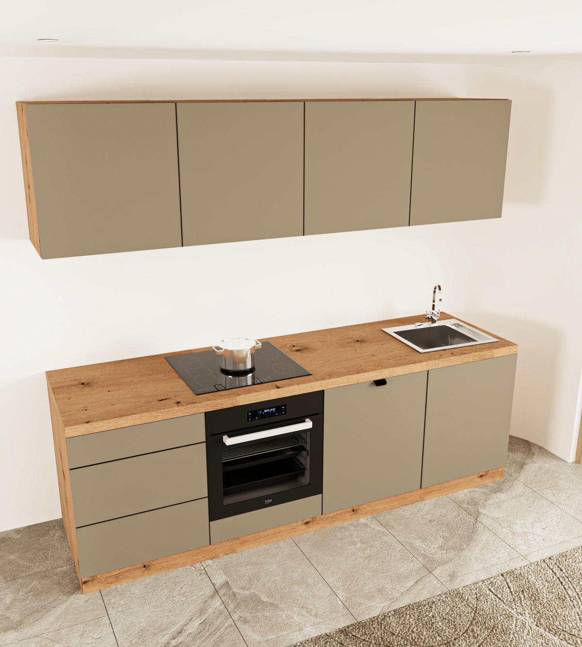 KÜCHENZEILE 240 cm - Langen KL28-M240 - in Beige/Matt - Beige, Holz (240/212/52cm)