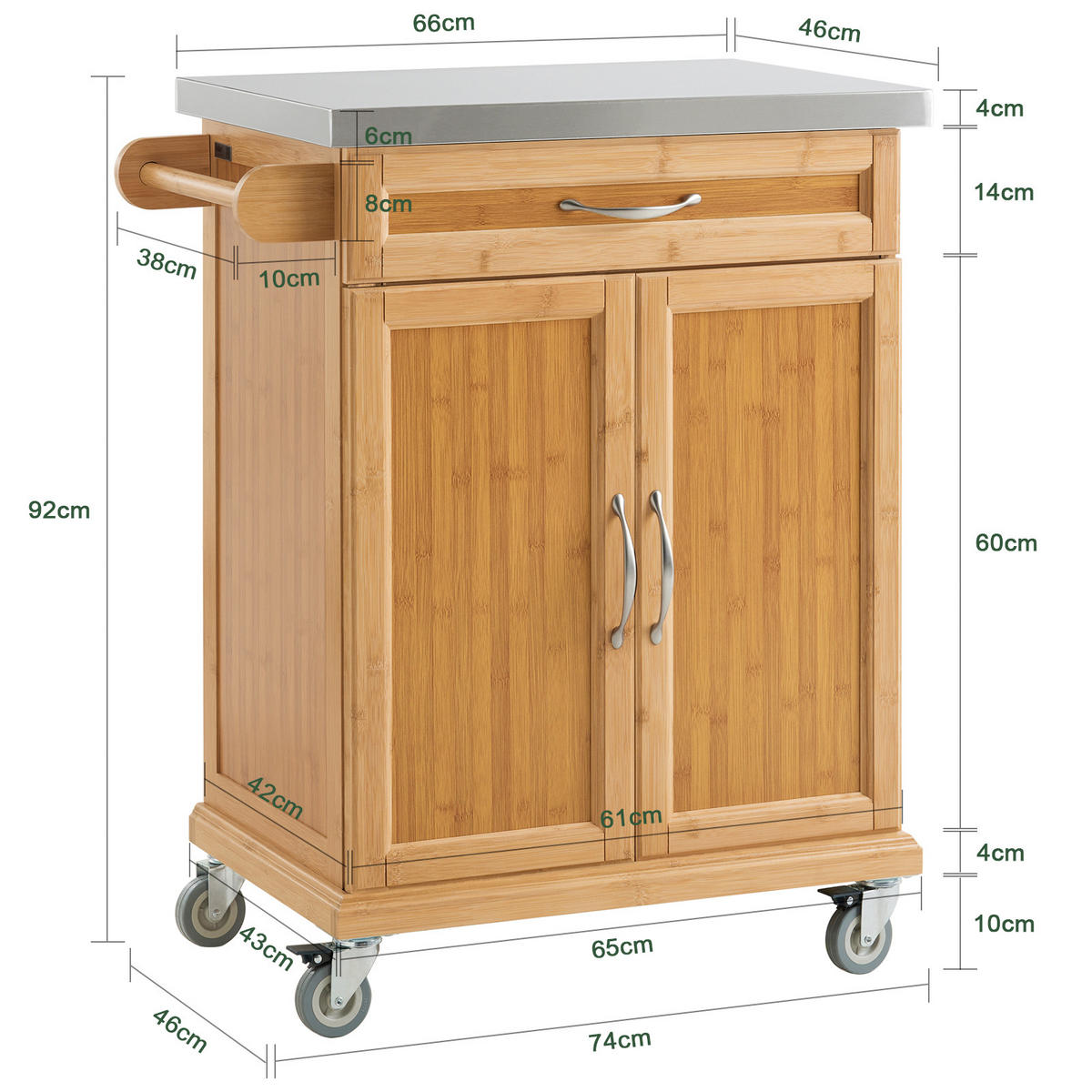 KÜCHENWAGEN Bambus - Naturfarben, Holzwerkstoff (74/90/46cm) - SoBuy