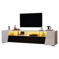 TV LOWBOARD 180cm Hochglanz LED 2 Schubladen 2 Schränke Weiß Schwarz - Weiß, Holzwerkstoff (38.5/45/180cm) - FLIEKS