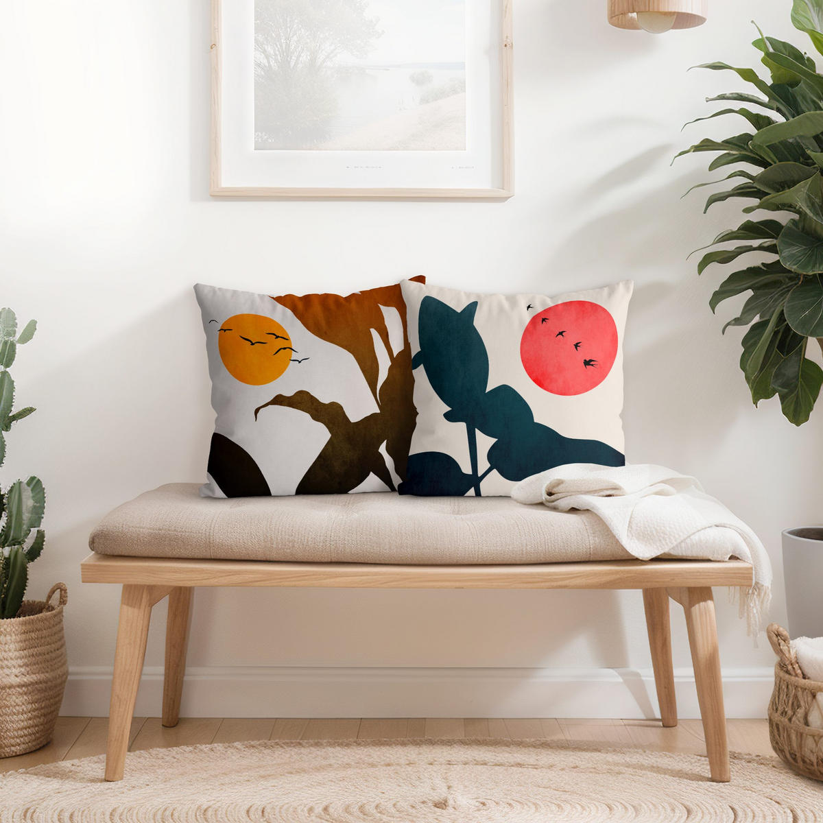 DEKOKISSEN 2er-Set Pflanzenwelt mit Sonne Duo 50/50 cm - Gelb, Textil (50/50cm) - Bilderwelten