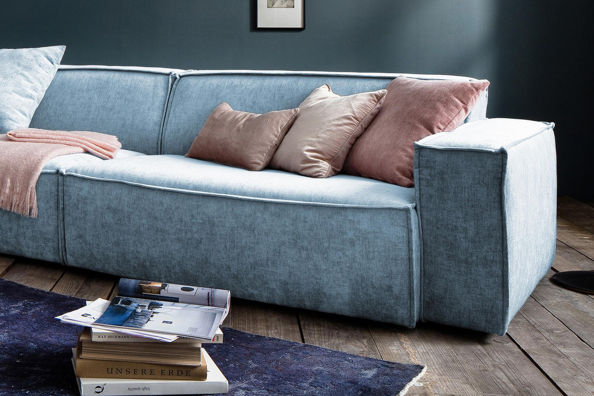 RIESENSOFA SAMU Hellblau Webstoff - Schwarz/Hellblau, Textil (418/72/106cm) - KAWOLA