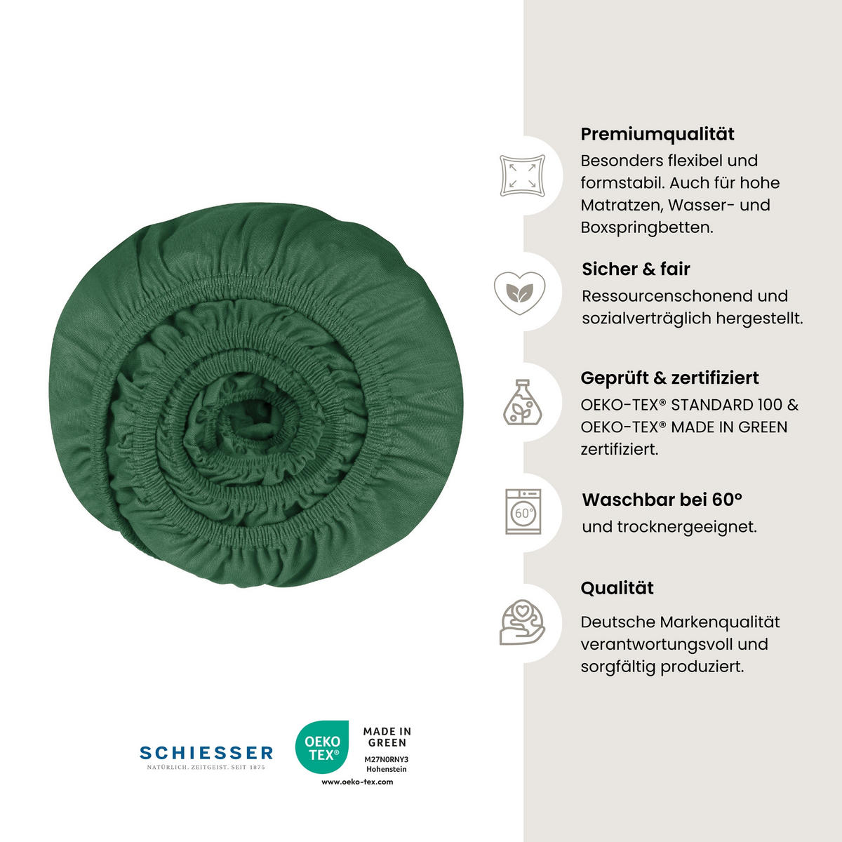 SPANNBETTLAKEN Flexi - 95/5 - 100 x 200 cm - Dunkelgrün - Dunkelgrün, Textil (100/200cm) - SCHIESSER