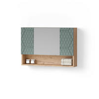 BADSPIEGELSCHRANK Ronco Grün/Goldkraft Eiche 80 x 55 cm - Eiche Wotan/Grün, Holzwerkstoff (80/55/17cm) - Livinity®
