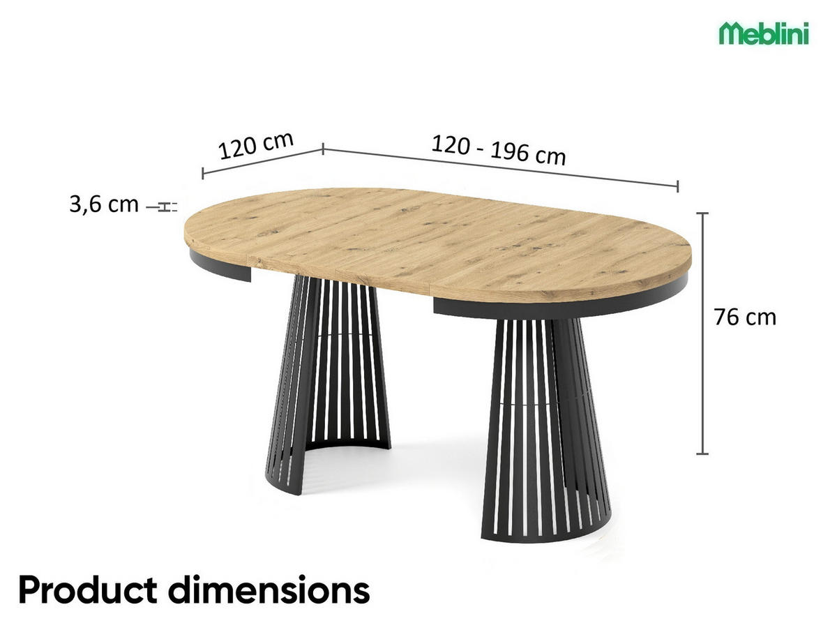 ESSTISCH Cone Bis - Schwarz/Eiche Artisan, Holzwerkstoff/Metall (120/120/76cm) - Meblini