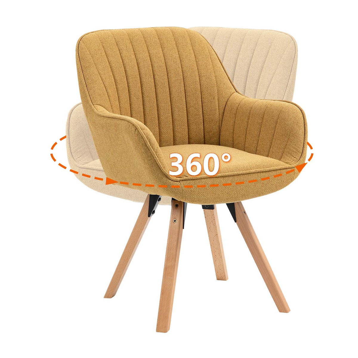 ARMLEHNSTUHL-SET 4 Stück drehbar in Webstoff - Gelb/Buchefarben, Holz/Textil (57/83/56cm) - Meubles Cosy