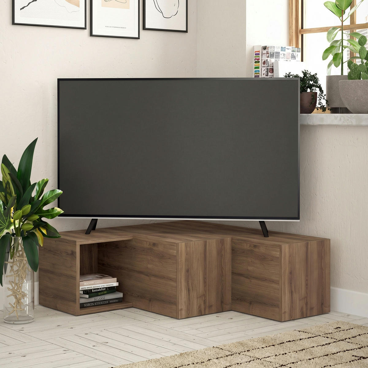 ECK-TV-LOWBOARD Compact Eiche dunkel 90/92/32 cm - Walnussfarben, Holzwerkstoff (90/32/92cm) - Decortie