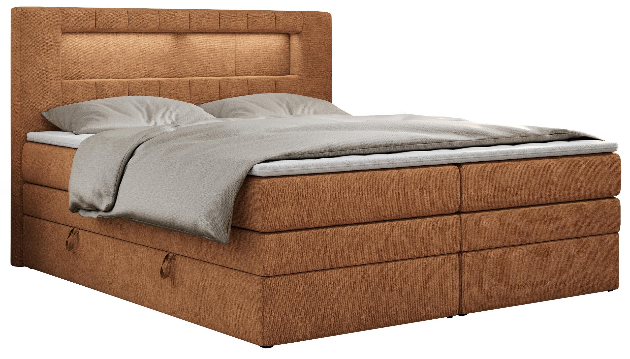 BOXSPRINGBETT GOLD-5 KING LED 160/200 Orange Struktur - H3 - Orange, Holz/Textil (160/200cm) - MKS