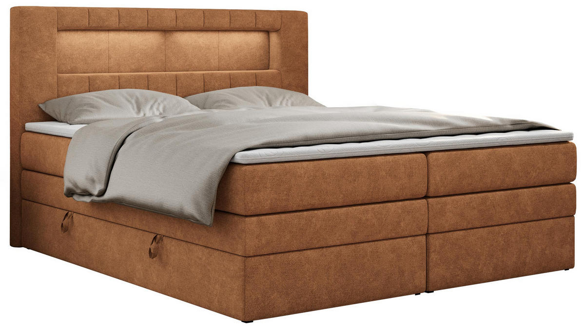 BOXSPRINGBETT GOLD-5 KING LED 160/200 Orange Struktur - H3 - Orange, Holz/Textil (160/200cm) - MKS
