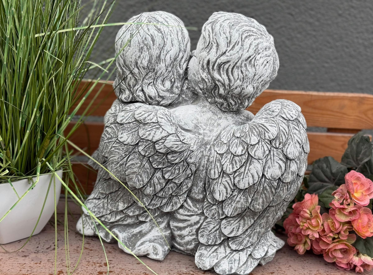 STEINFIGUR Engelpaar Engel frostfest, massiv - Grau, Stein (36/40/24cm) - stoneandstyle