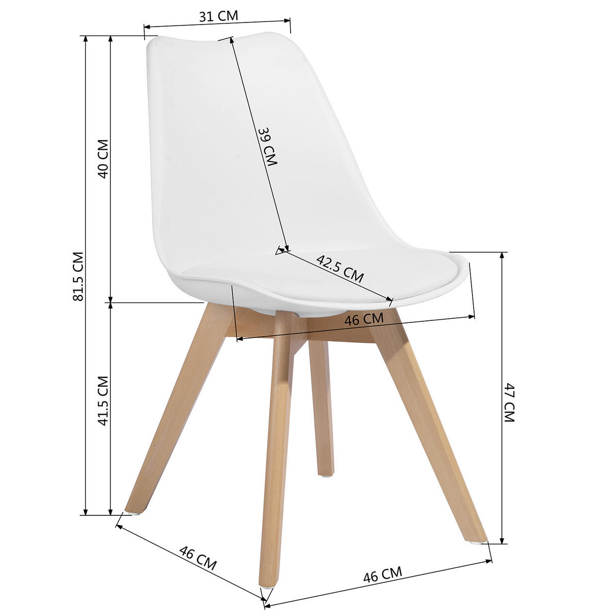 ESSZIMMERSTUHL 4er-Set Kunststoff, Holzbeine,Weiß - Eichefarben/Weiß, Holz/Kunststoff (42/82/47cm) - Urban Meuble