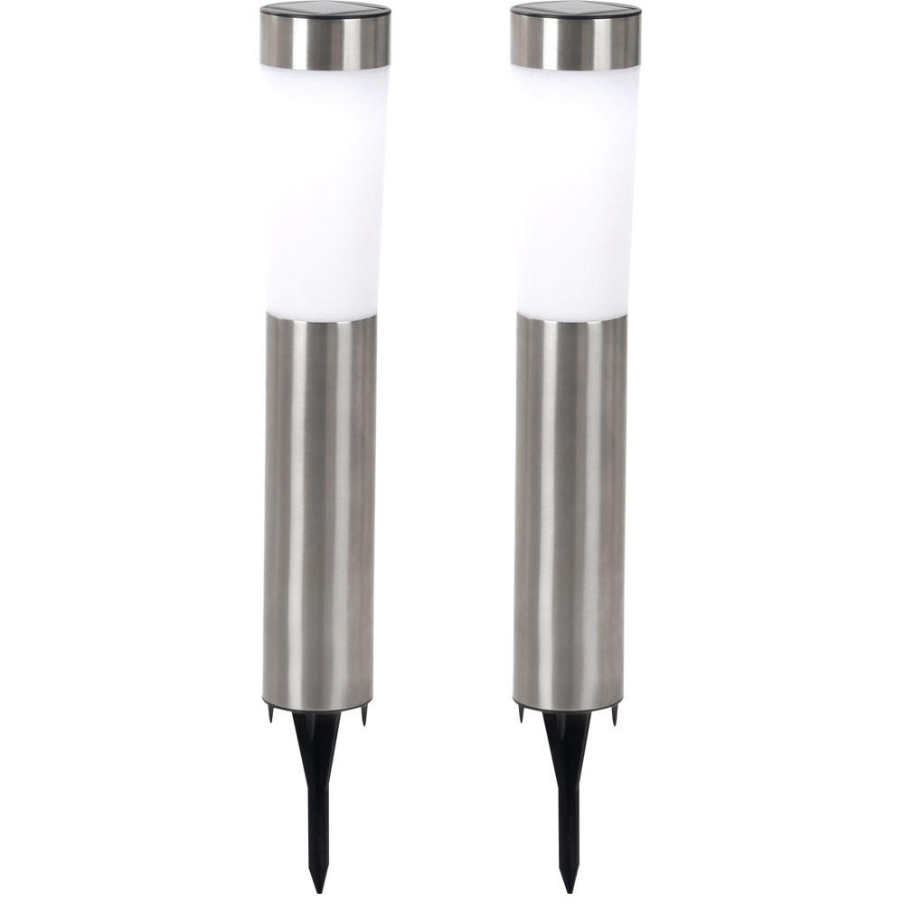 LED AUSSENLEUCHTE Solar Edelstahl Silber 2er Set - Silberfarben, Metall (7.5/7.5/56cm) - Globo Lighting