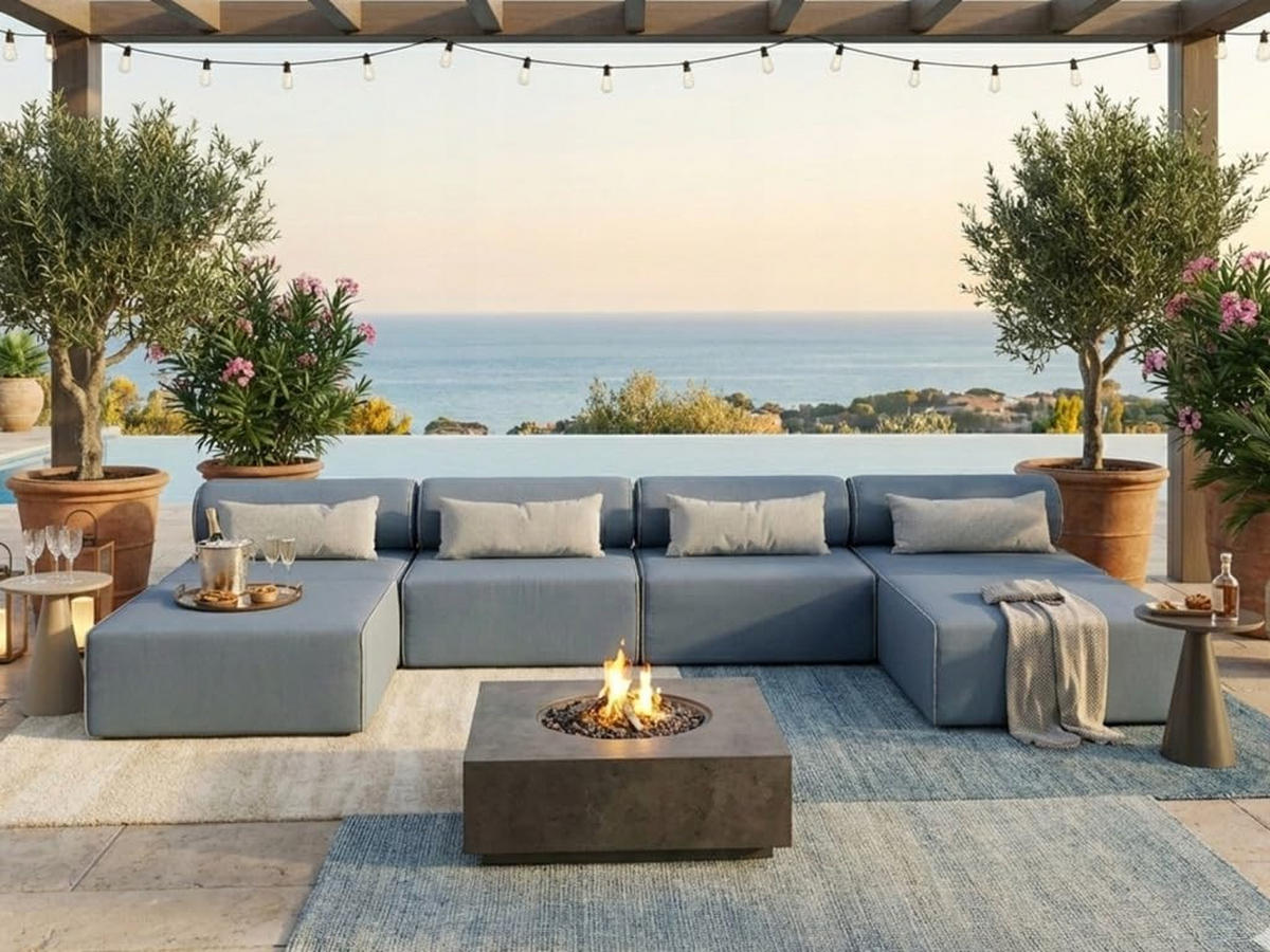 GARTENSOFA BALI XL - Wetterfeste Balkonmöbel & Lounge Sofa Außen - Moderne Outdoor Couch für Garten - Balkon & Terrasse - Blau - Blau, Kunststoff (448/78/100cm) - Trada