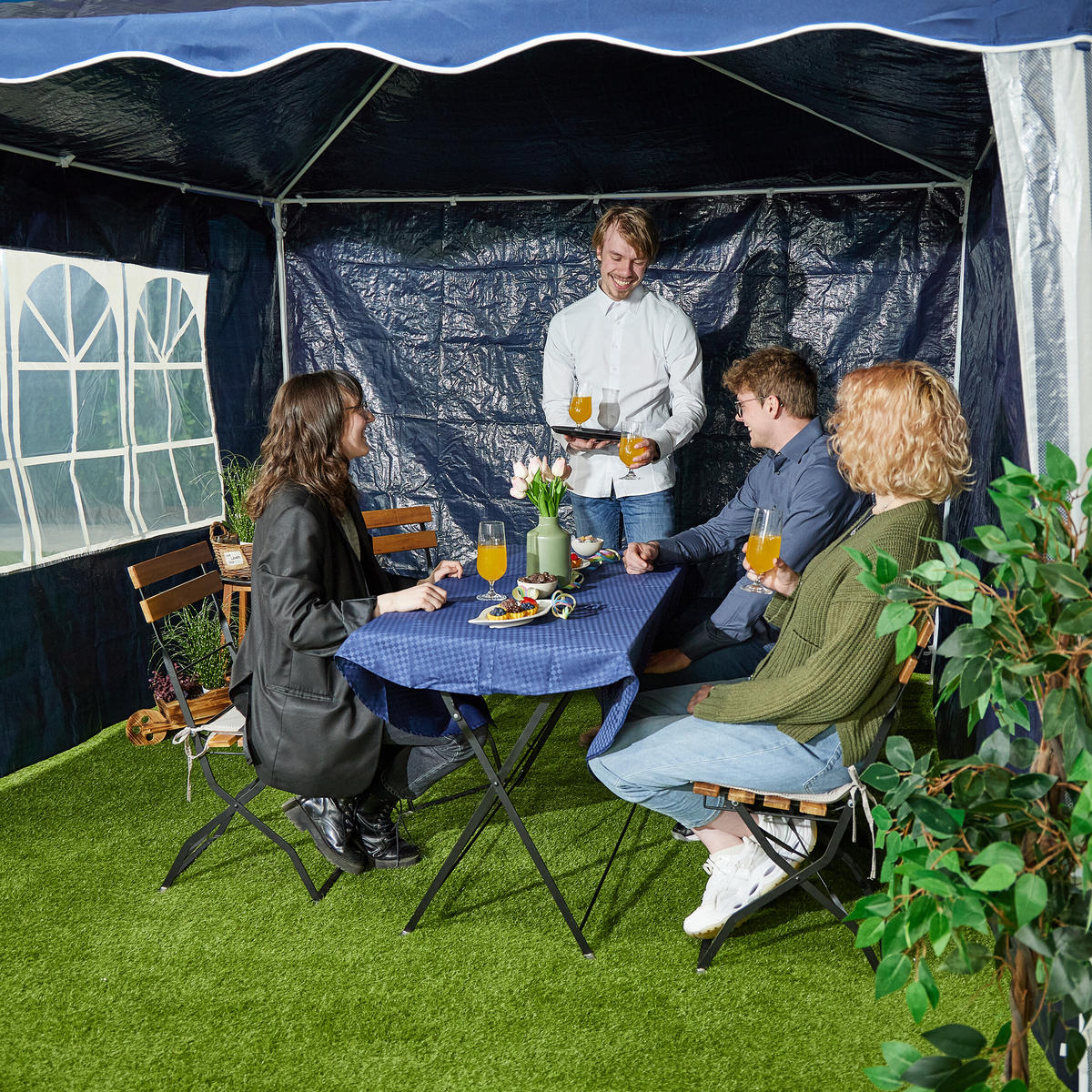 3XPAVILLON-SEITENTEILE - Dunkelblau, Kunststoff (300/200/0.1cm) - Relaxdays