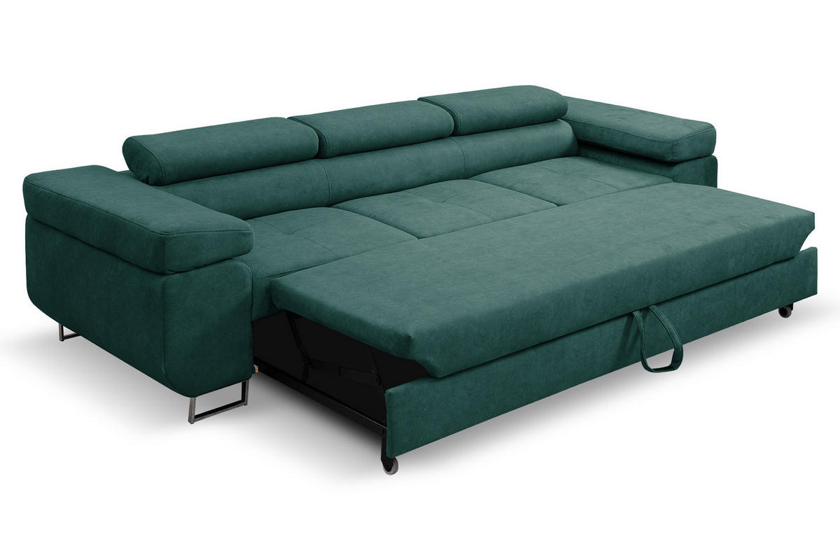 SOFA Marlene II 274 x 97 cm, mit verstellbaren Kopfstützen Schlaffunktion Wohnzimmersofa 3 Sitzer, grün - Grün, Kunststoff (274/87/97cm) - Margaret Hadas24