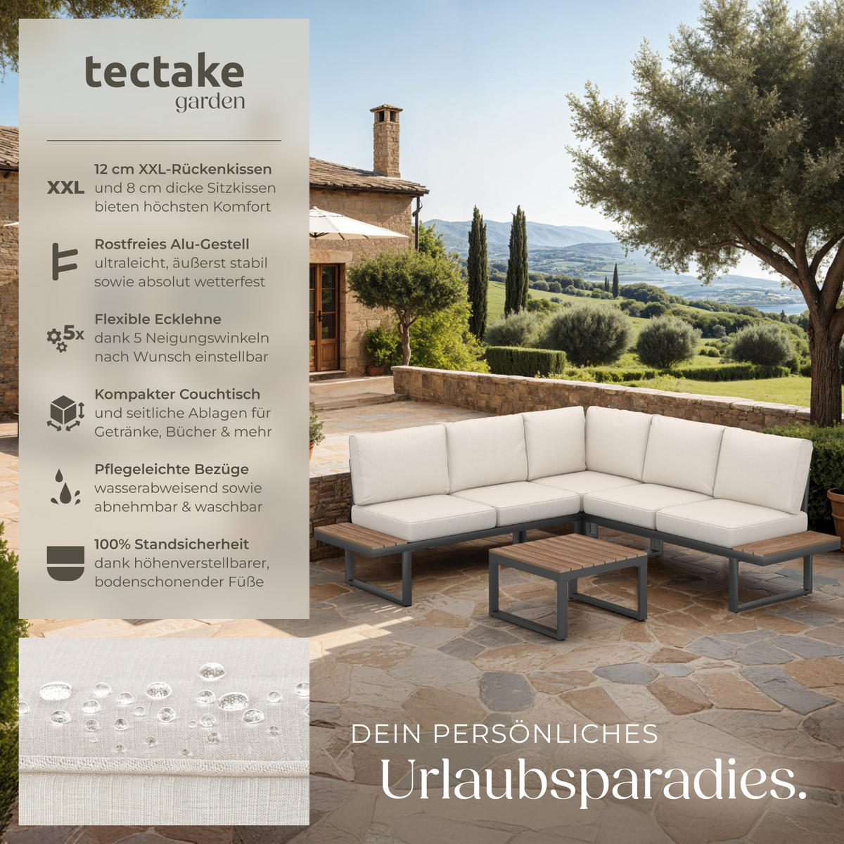 GARTEN-LOUNGE-SET Eliar,höhenverstellbare Ausgleichsschrauben,schwarz - Schwarz, Kunststoff - tectake