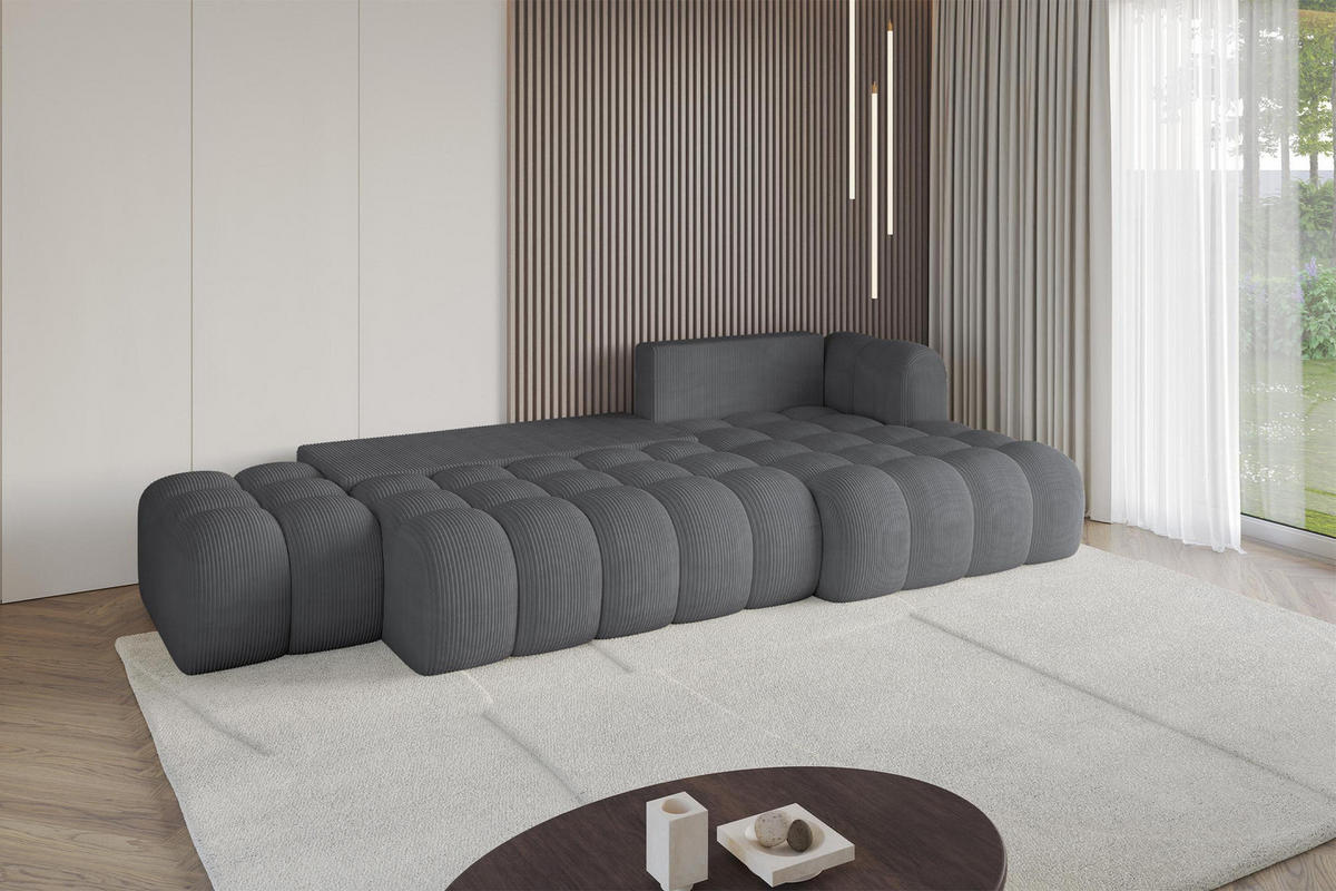 ECKSOFA mit Schlaffunktion Ottomane RECHTS OLEA-L2 321x164x75 Dunkelgrau Cord - Taupe/Schwarz, Holzwerkstoff/Kunststoff (164/321cm) - ALTDECOR