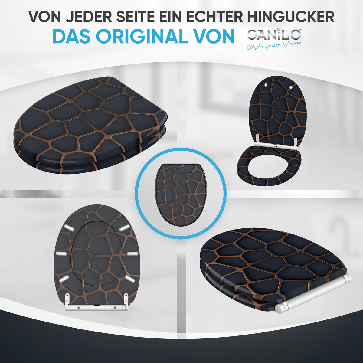 WC-SITZ mit Absenkautomatik & Top Fix Mesh - Schwarz, Holzwerkstoff (37.7/5.5/48cm) - Sanilo