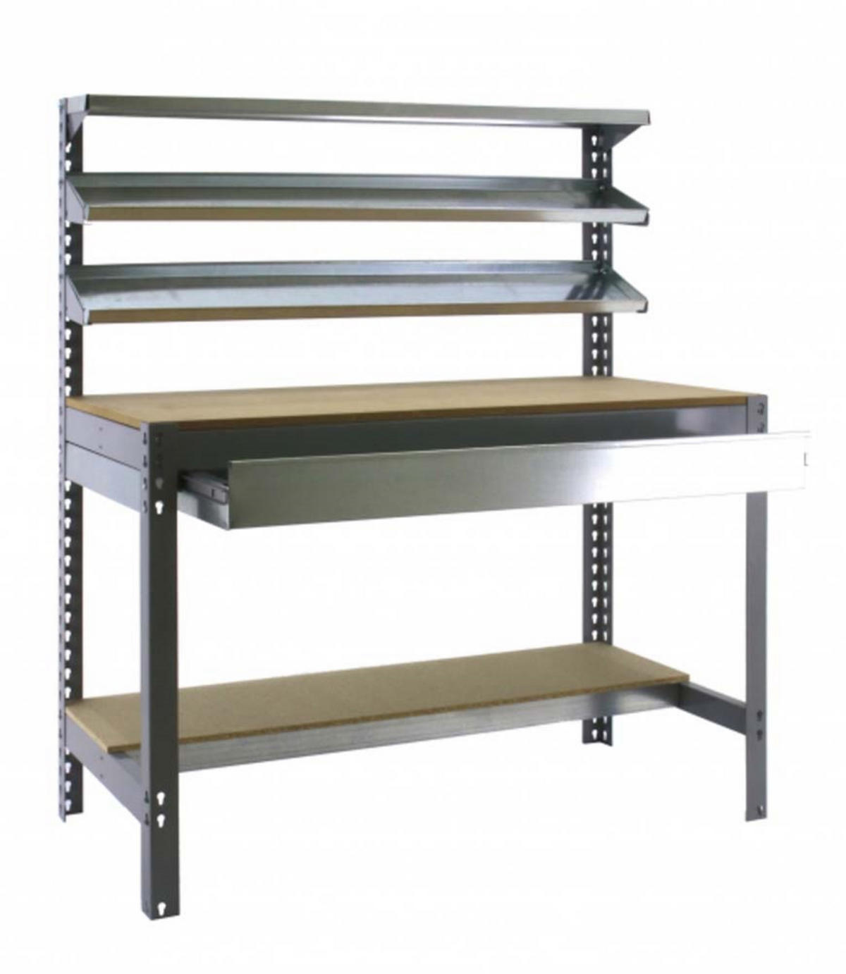 WERKBANK BUFFALO mit Frontablage und Schubfach | HxBxT 84x150x76cm | Traglast 600kg | Grau - Grau, Metall (150/84/76cm) - PROREGAL