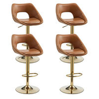 BARHOCKER 4er Set höhenverstellbar drehbar mit Rückenlehne und goldener Fußstütze, braun - Braun, Kunststoff (51/106.5/51cm)