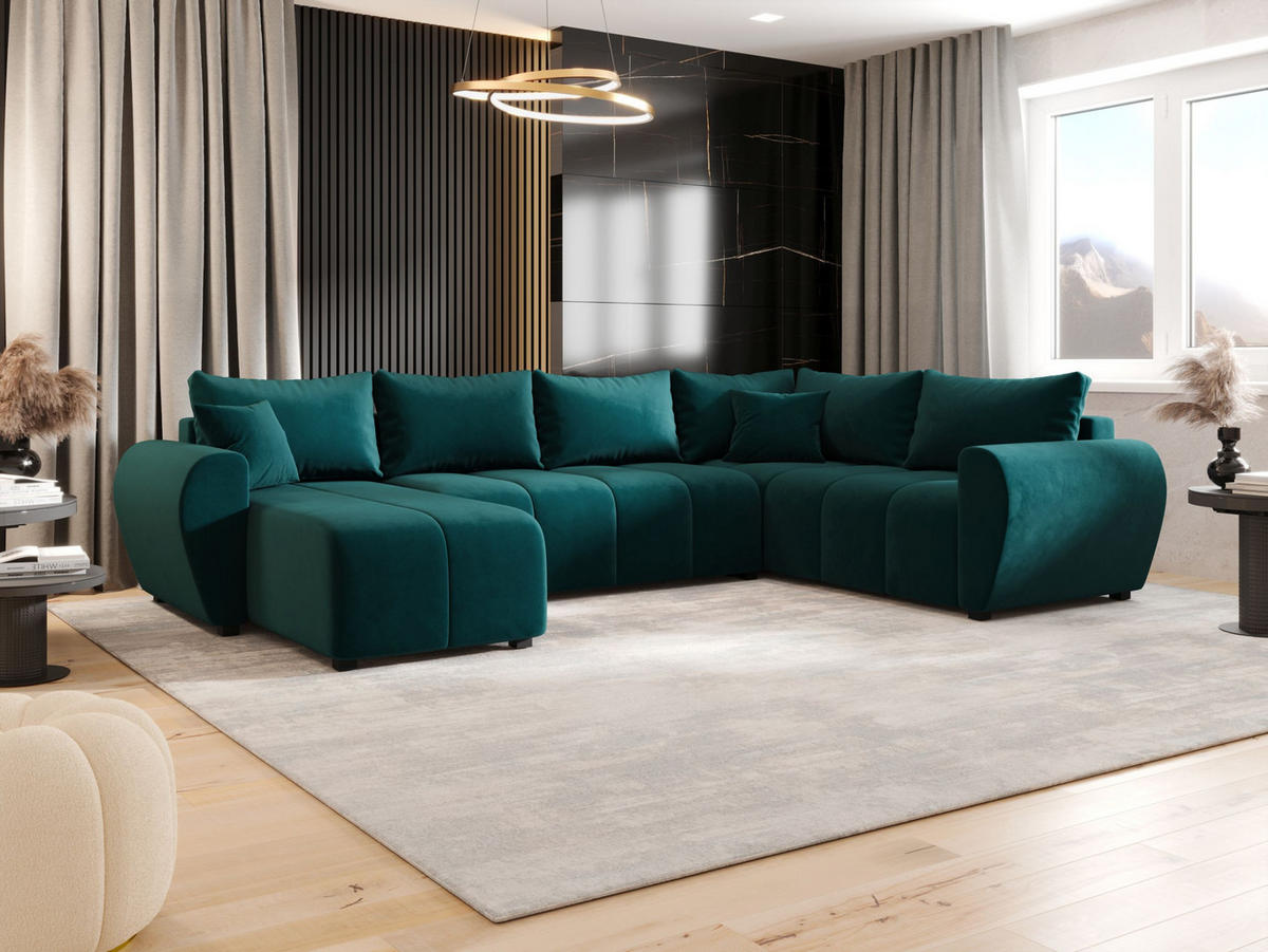 WOHNLANDSCHAFT MOLISA U PLUS Itaka 39 Rechts mit Schlaffunktion - Türkis, Textil (303/82/208cm) - Bedante