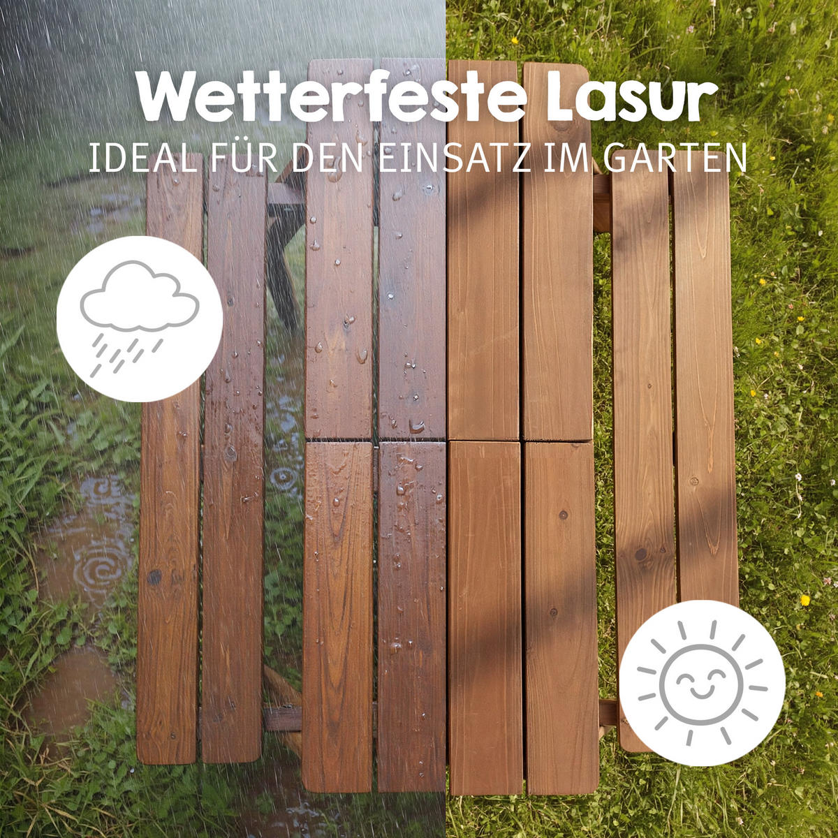 KINDERSITZGARNITUR OUTDOOR + mit Spielwannen und Bankkissen - Teakfarben, Holz - Roba