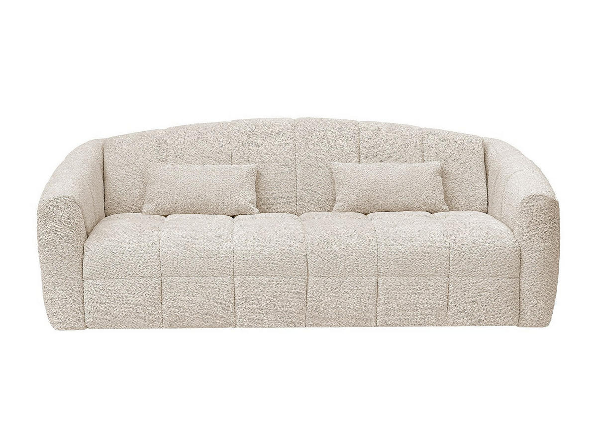 SOFA 4-Sitzer mit Schlaffunktion - Bouclé-Stoff - Cremefarben - Liegefläche 160 cm + Matratze 13 cm mit Memory-Schaum - RETUNA - Beige, Textil (220/90/208cm) - Vente-Unique