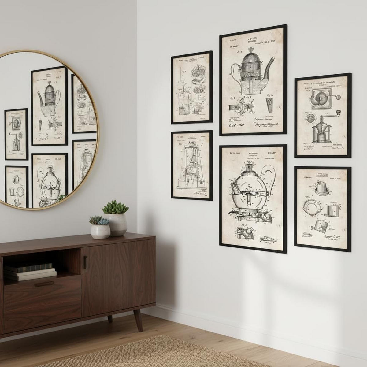 POSTER Set Mit 6 Plakaten Mit Kaffeemaschine Patenten Im Vintage Stil A3 & A4 Schwarzer Rahmen - Schwarz, Papier (29/3cm) - Nacnic