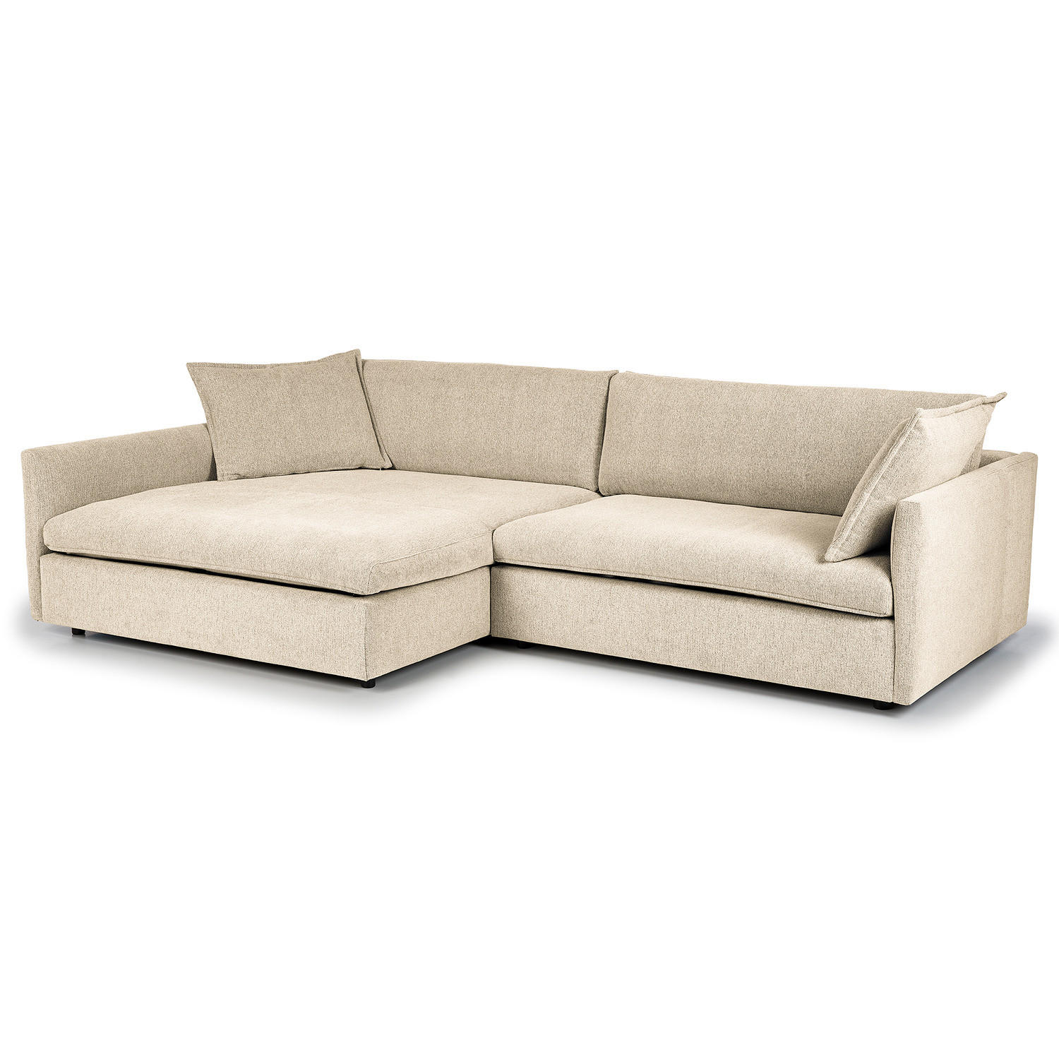 ECKSOFA mit Longchair - Creme/Schwarz, Kunststoff/Textil (290/183cm) - home24