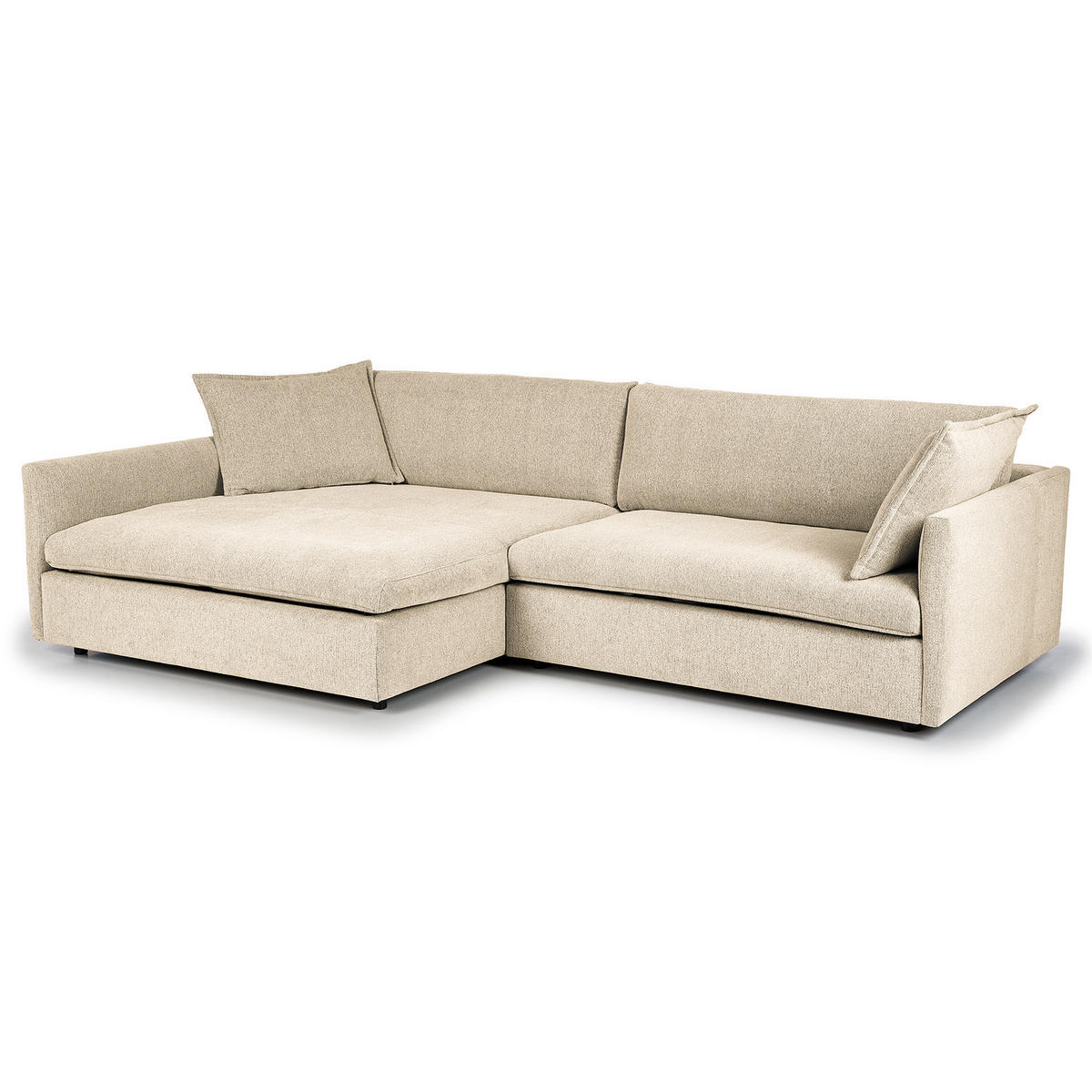 ECKSOFA mit Longchair - Creme/Schwarz, Kunststoff/Textil (290/183cm) - home24