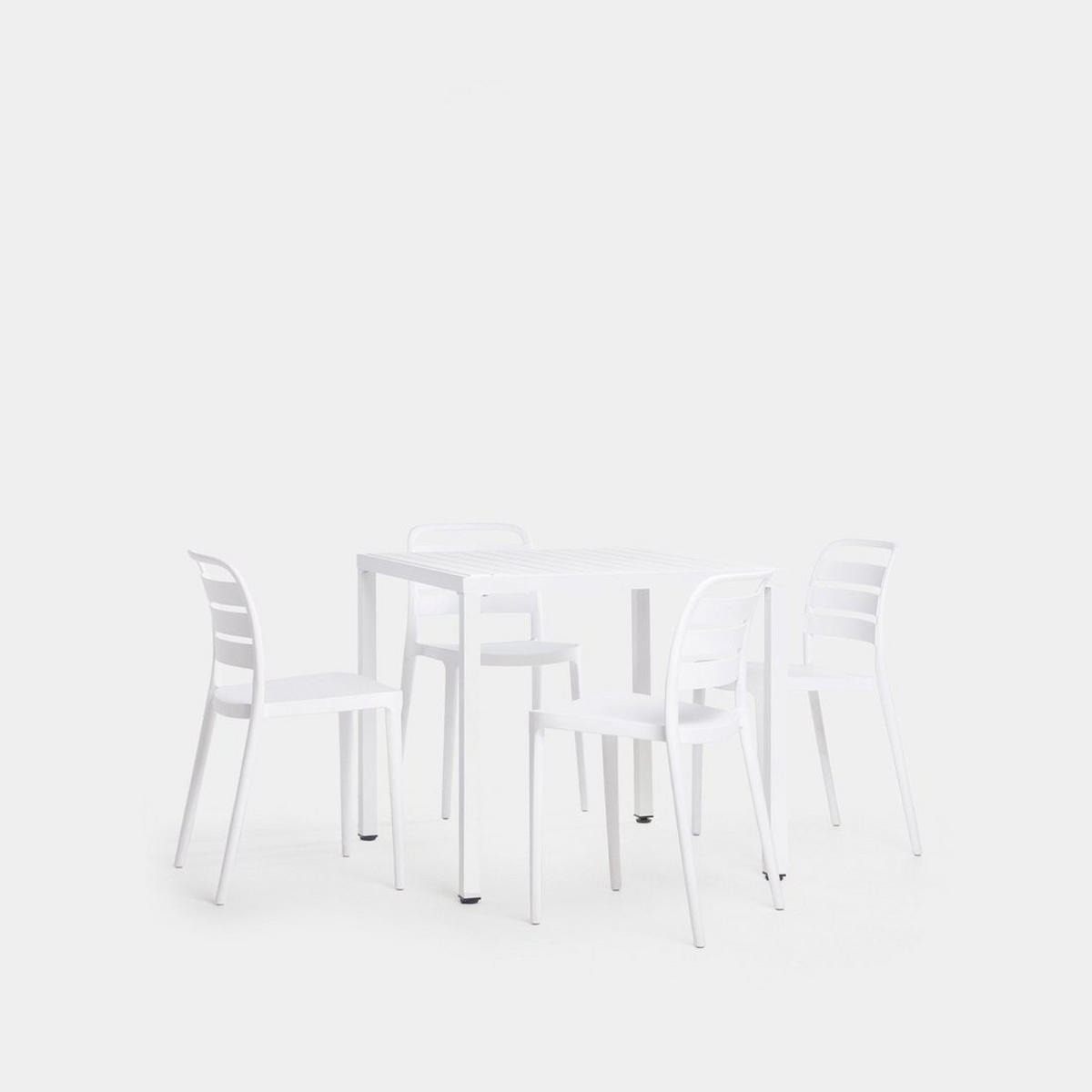 GARTEN-SET mit Tisch und 4 stapelbaren Stühlen in Weiß Zira - Weiß, Kunststoff - Klast Home