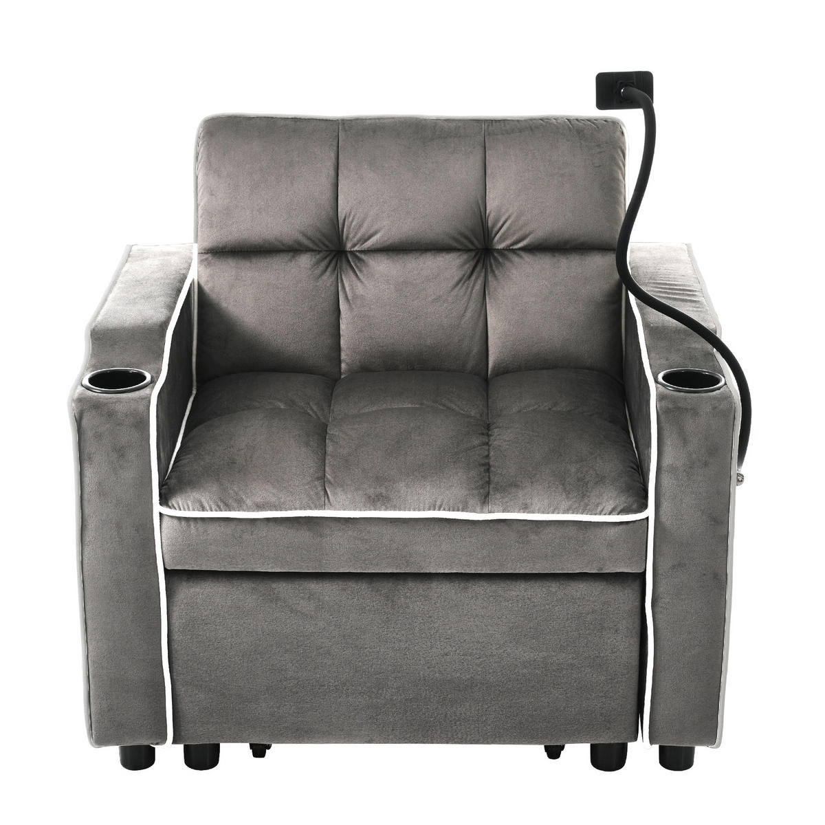 SCHLAFSESSEL Schlafsofa Einzel 3-in-1 83/167/76 cm Dunkelgrau mit Getränkehaltern und Handyhalter - Dunkelgrau, Kunststoff (83/76/167cm) - OKWISH
