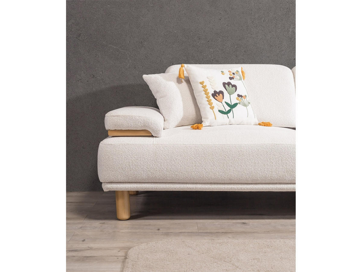 SOFA Bodrum Wood 3-Sitzer Teddy Creme - Creme, Holz/Textil (235/83/97cm) - Villa Möbel