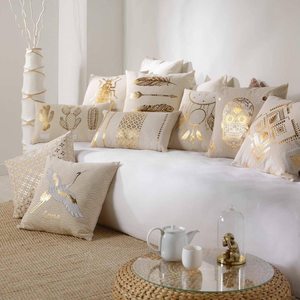 ZIERKISSEN Cybele 45/45 cm - Goldfarben, Naturmaterialen (45/45cm) - Douceur d´intérieur