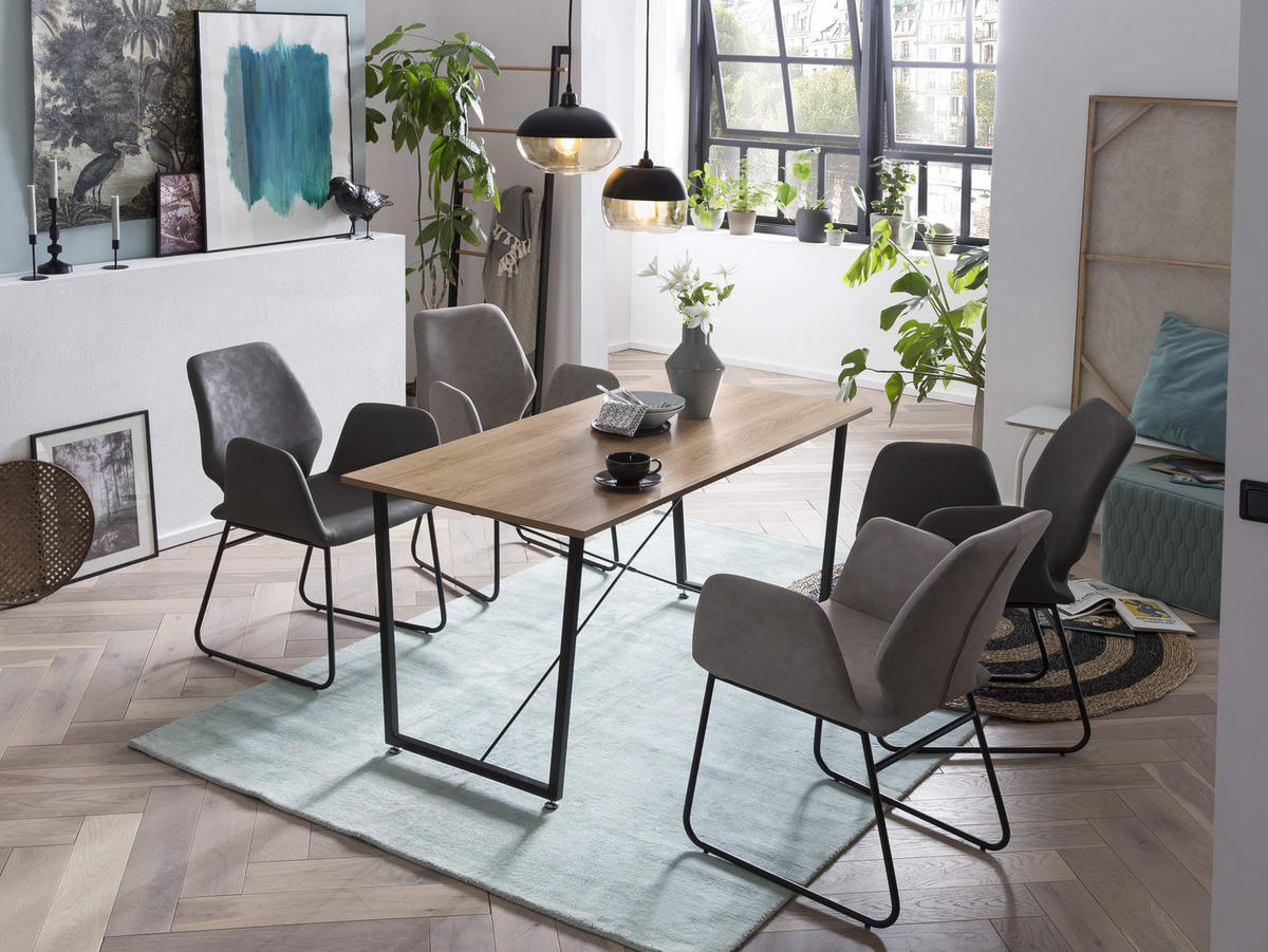 ESSZIMMERTISCH JOONA - 140x70 cm - MDF mit Akazie-Dekor, Gestell Metall - Naturfarben, Metall (70/140/73cm) - TPFLiving