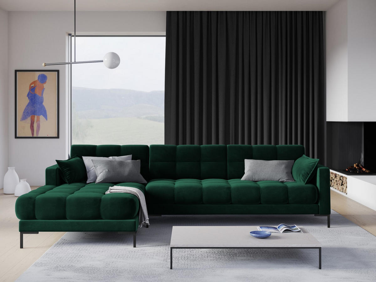 ECKSOFA links Mamaia aus Samt flaschengrün 5 Sitzplätze - Grün, Textil (185/293cm) - Micadoni