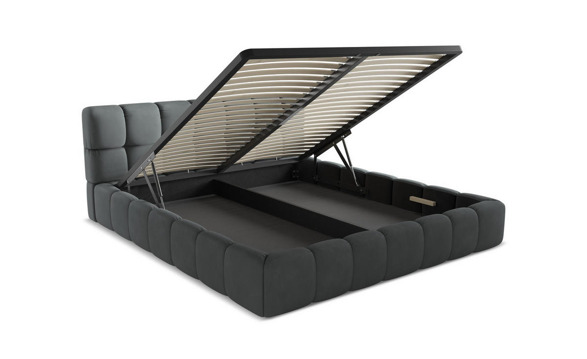 POLSTERBETT mit Bettkasten und Lattenrost 210x215 Blau - Blau/Schwarz, Kunststoff/Textil (160/200cm) - Makamii