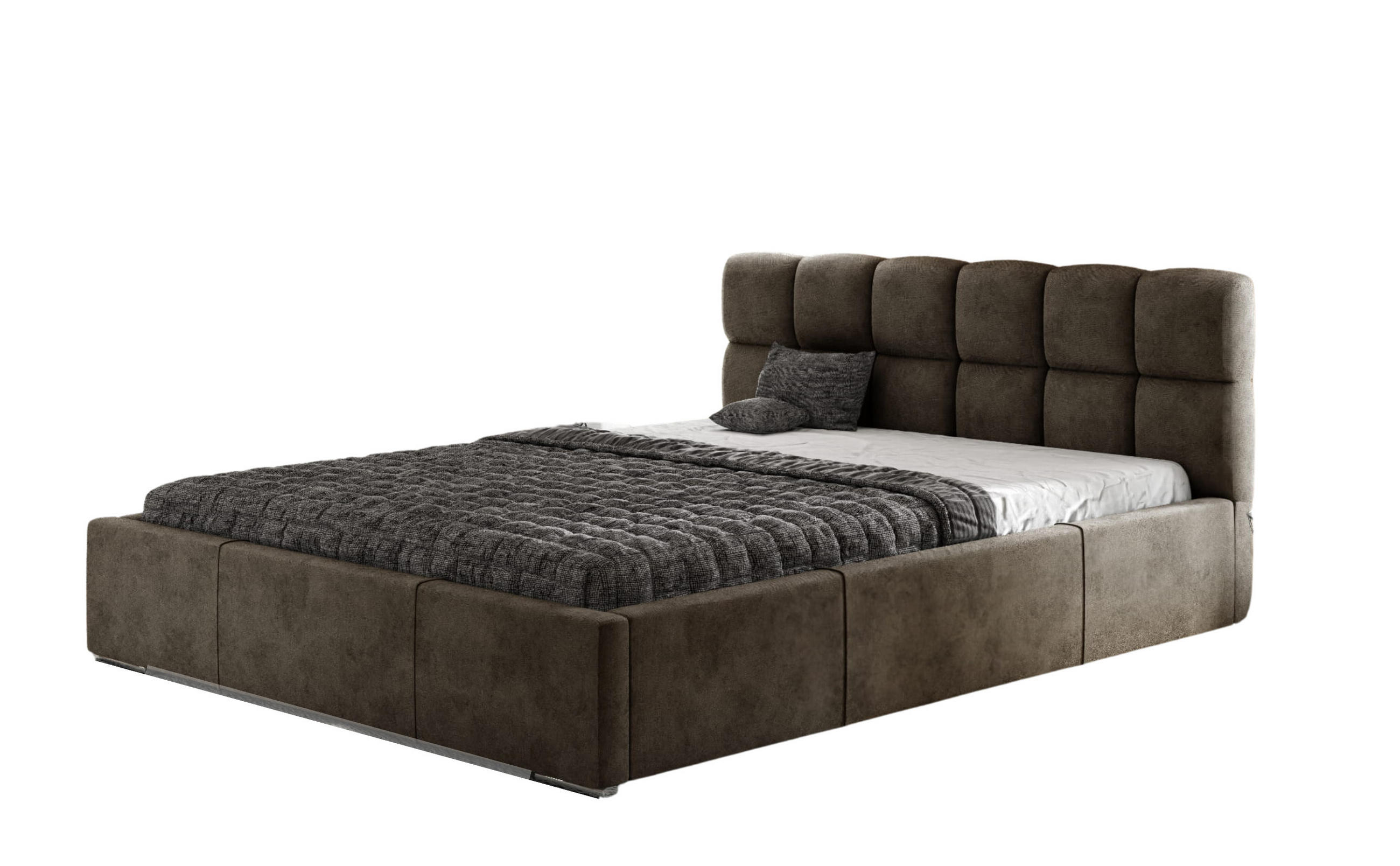 POLSTERBETT MALTA mit Kopfteil, 140 x 200 cm, Doppelbett mit Bettkasten und Lattenrost aus Metall, Velourstoff: Braun - Braun, Holz/Textil (140/200cm) - Agmat-Furniture