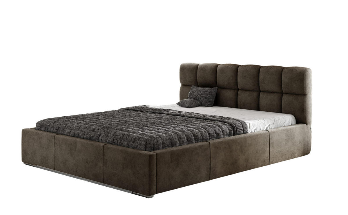 POLSTERBETT MALTA mit Kopfteil, 160 x 200 cm, Doppelbett mit Bettkasten und Lattenrost aus Metall, Velourstoff: Braun - Braun, Holz/Textil (160/200cm) - Agmat-Furniture