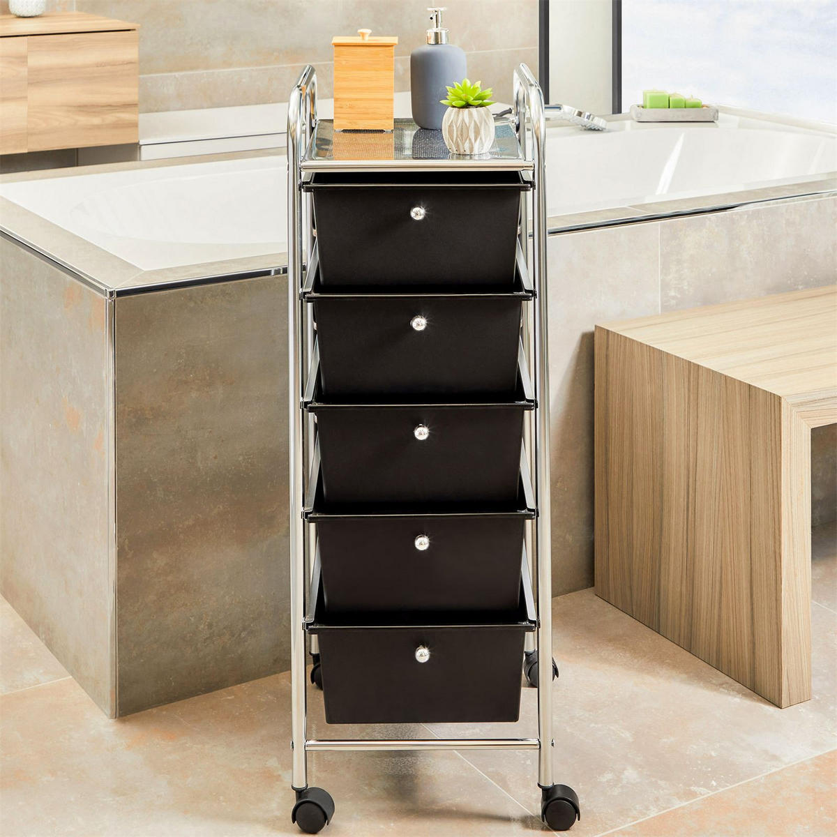 BADROLLWAGEN GINA - Schwarz, Kunststoff/Metall (33/94/39cm) - IDIMEX