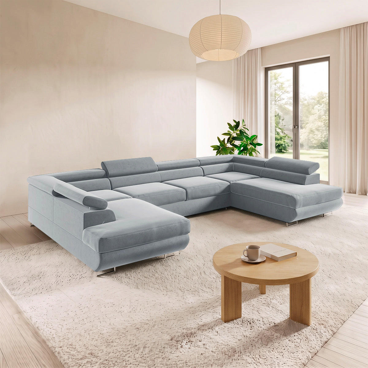 PANORAMASOFA Lyam 5 Sitzplätze Hellgrau - Grau, Textil (335/72/201cm) - Petits-meubles