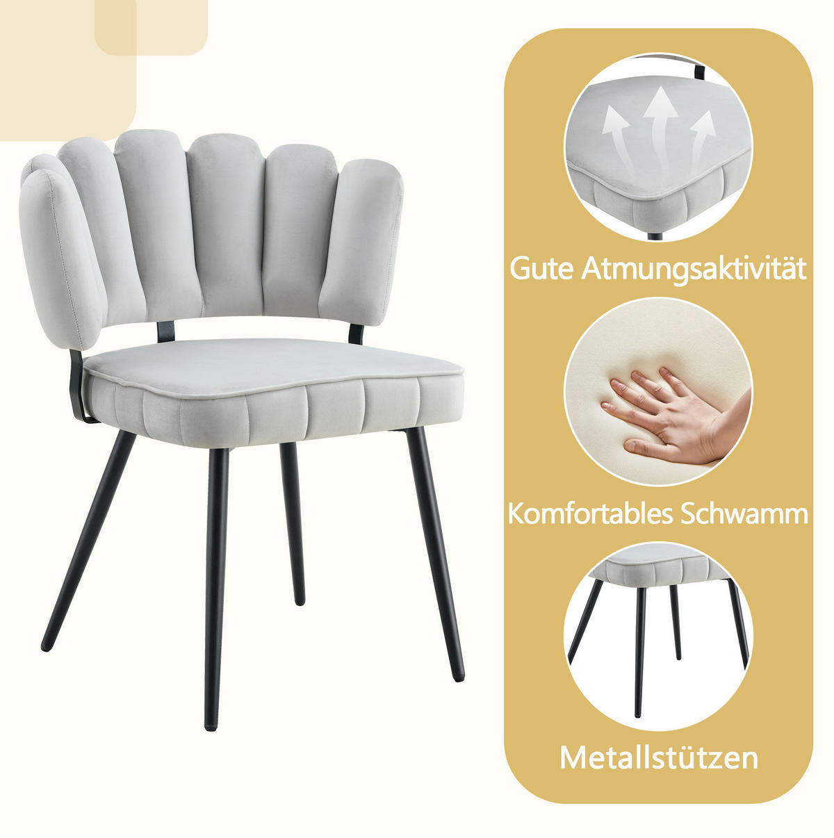 ESSTISCH-SET rund 107 cm mit 4 Stühlen Schwarz/Hellgrau - Multicolor, Metall (107/75/107cm) - Meubliv