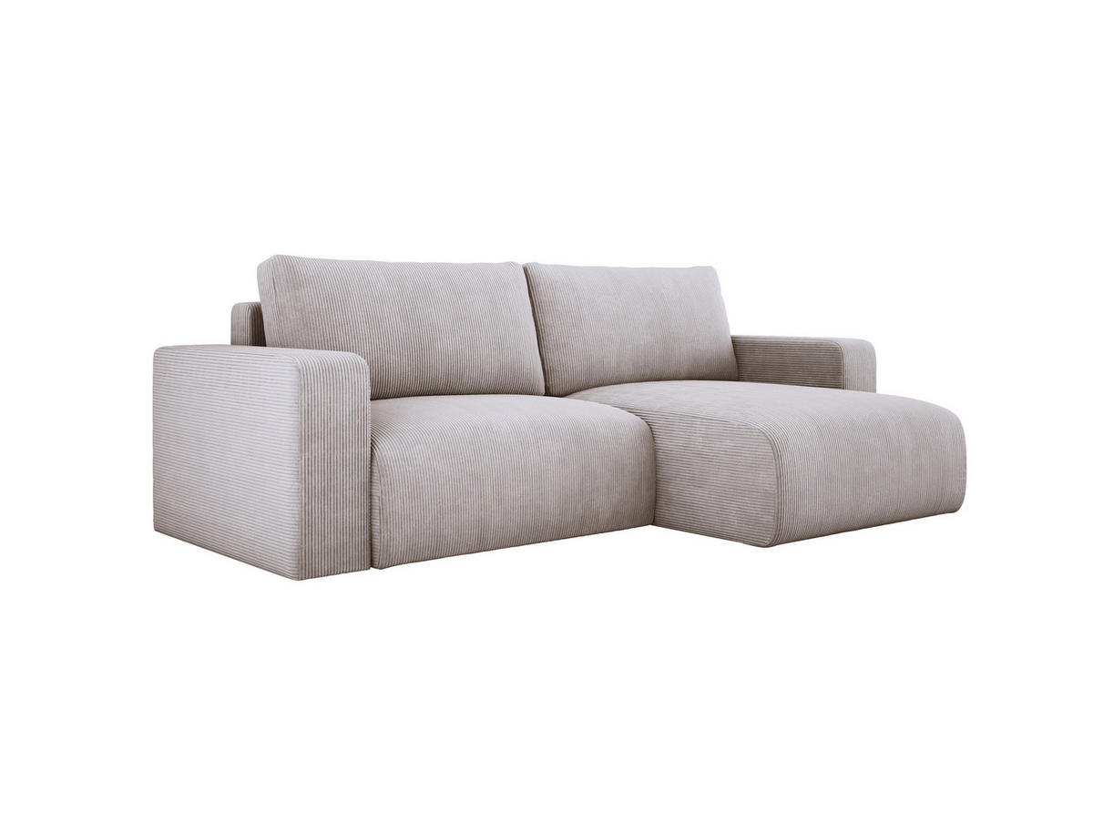 ECKSOFA Carl L-förmig Schlaffunktion und Bettkasten weicher Cordstoff flexibel stellbar lose Rückenkissen freistehend RECHTS 247x143x83cm Greige - Greige, Holz/Textil (247/143cm) - DomoHome