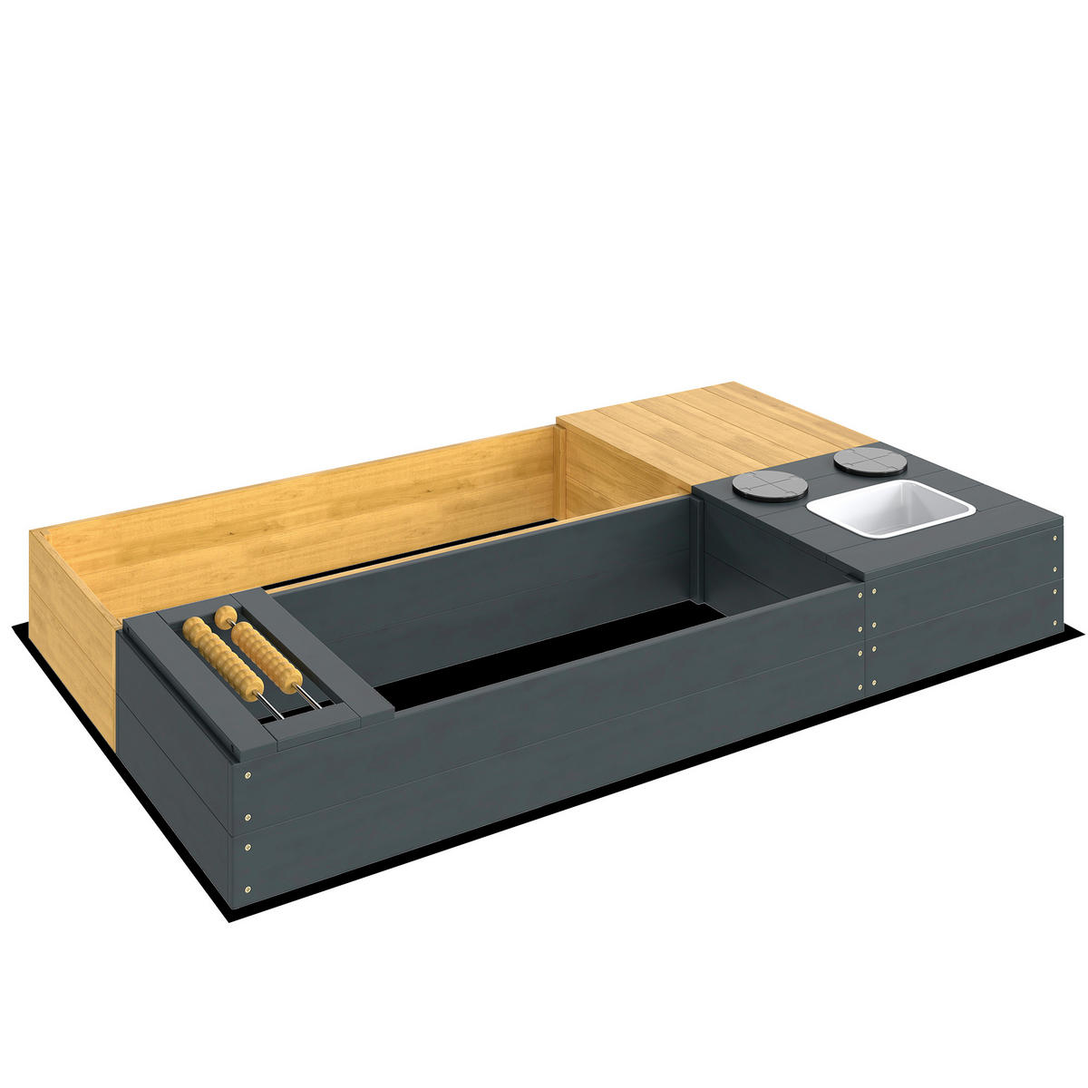 SANDKASTEN DE-10549 2-teilig mit Sitzbank, Stauraum & Herd Gelb - Gelb, Metall (150/90/19.5cm) - ComfortXL