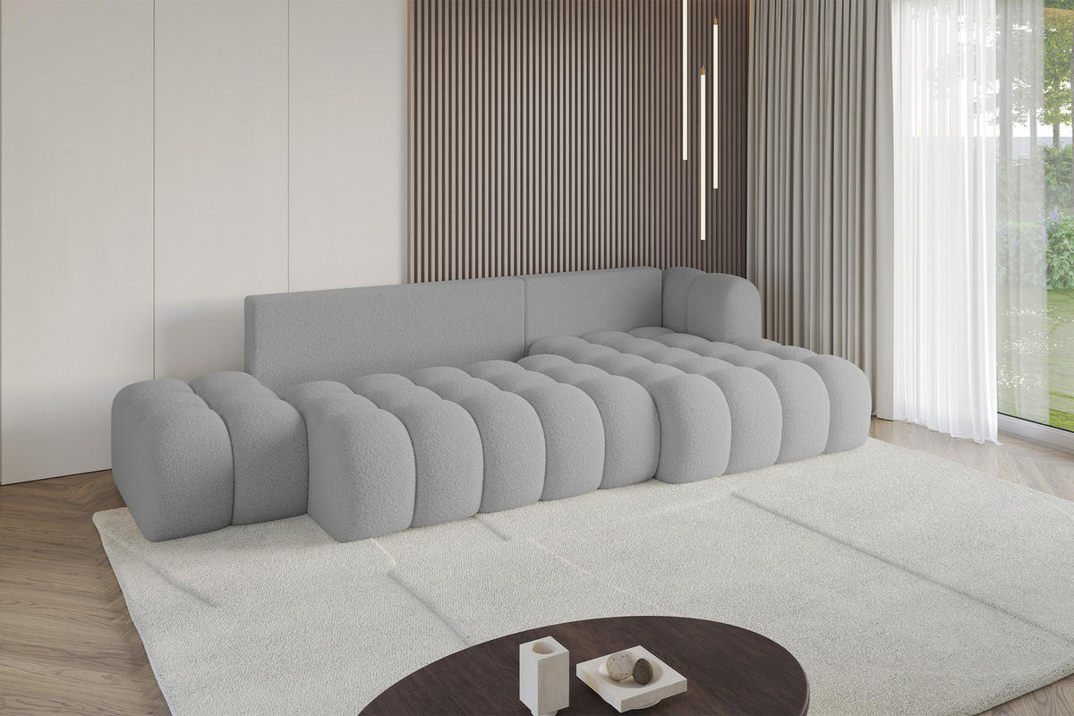 ECKSOFA mit Schlaffunktion Ottomane RECHTS OLEA-L2 321x164x75 Hellgrau Bouclé - Hellgrau/Schwarz, Holzwerkstoff/Kunststoff (164/321cm) - ALTDECOR