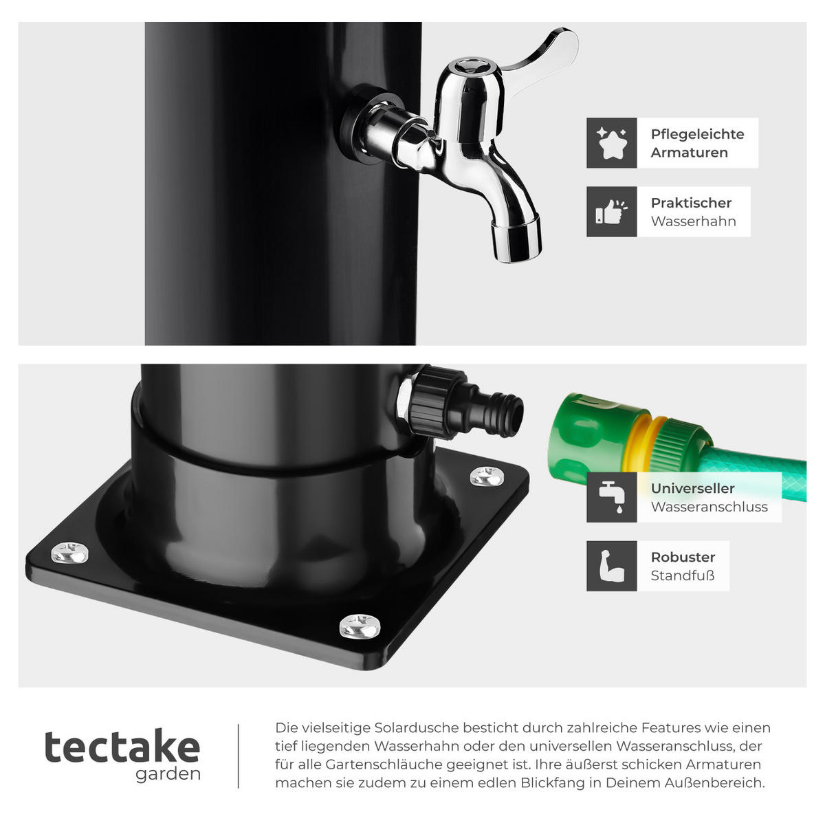 SOLARDUSCHE Orinoco,inklusive Wasserhahn,schwarz - Schwarz, Kunststoff (19.5/222/47cm) - tectake