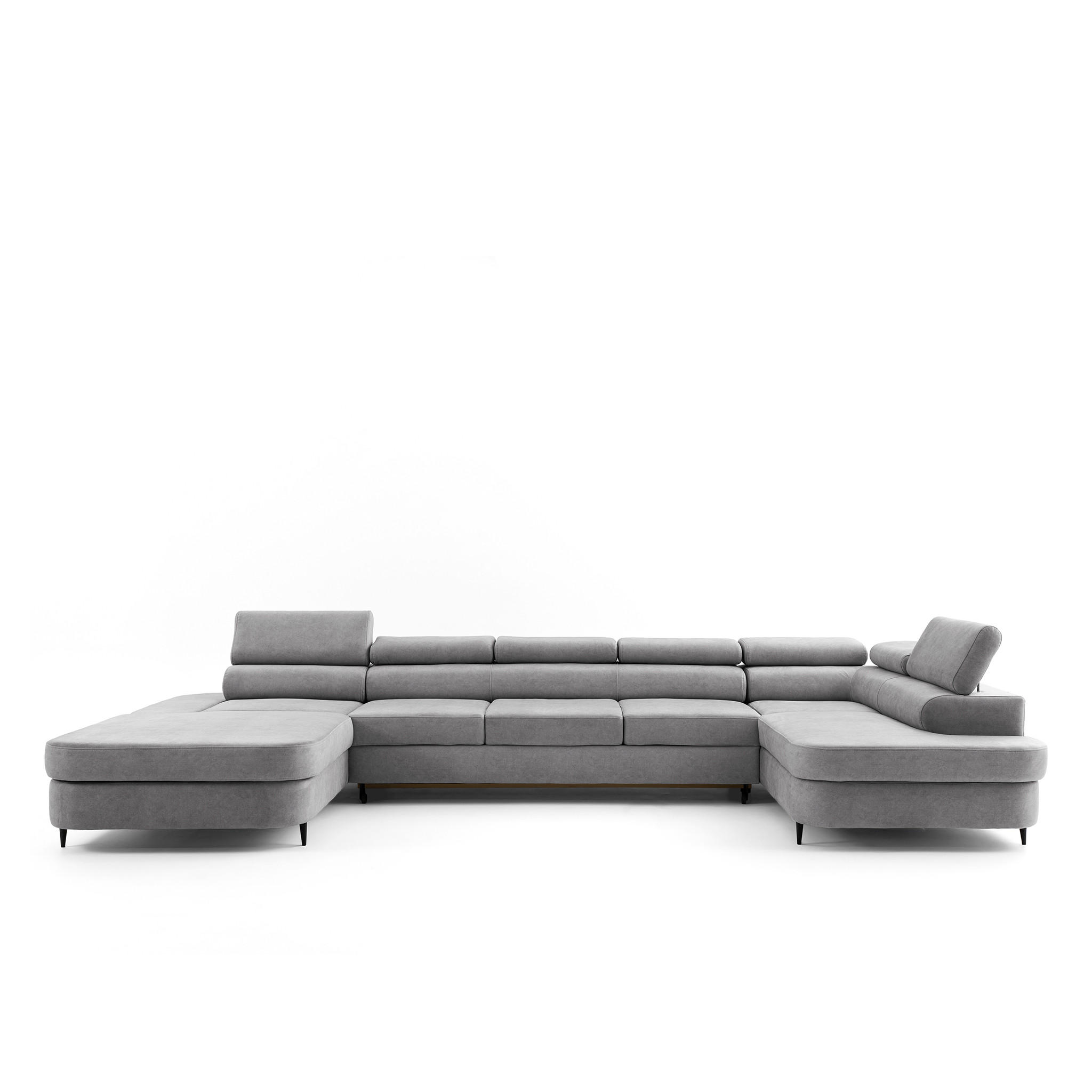 ECKSOFA U-Form PRIAM MAXI U Rechts mit Schlaffunktion 125x317 Velours Hellgrau - Hellgrau/Schwarz, Holz/Textil (400/91/203cm) - Muffo