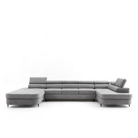 ECKSOFA U-Form PRIAM MAXI U Rechts mit Schlaffunktion 125x317 Velours Hellgrau - Hellgrau/Schwarz, Holz/Textil (400/91/203cm) - Muffo