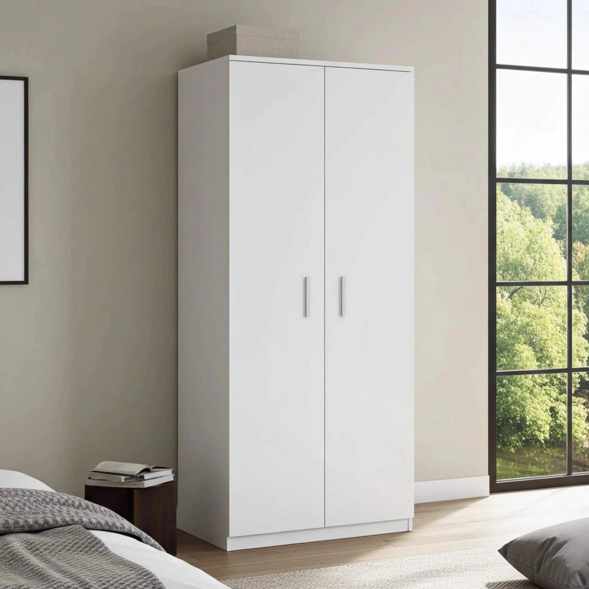 KLEIDERSCHRANK Tamiza 2-türig 90 cm breite - Silberfarben/Weiß, Holzwerkstoff/Kunststoff (90/202/65cm) - Ravio